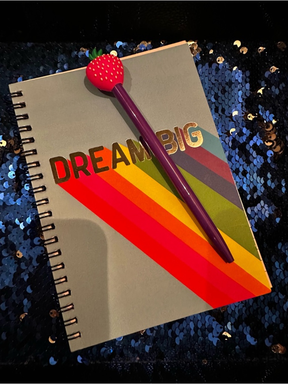 Rainbow Dream Big Spiral Journal Notebook w Strawberry Pen Set Giftable | NEW